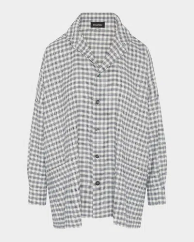 ESKANDAR MINI HOUNDSTOOTH WIDE LONGER-BACK DOUBLE STAND-COLLAR SHIRT JACKET (LONG LENGTH)
