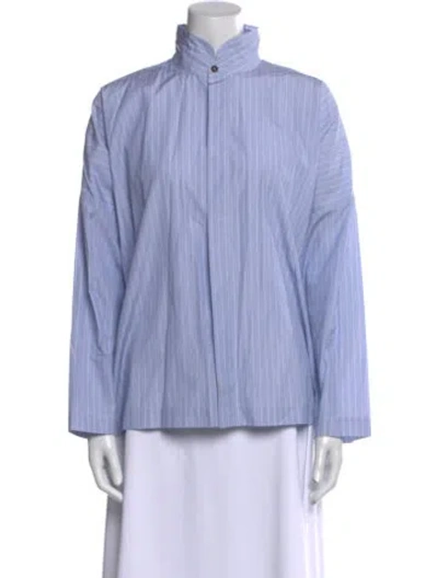 Pre-owned Eskandar Mock Neck Long Sleeve Blouse In Blue