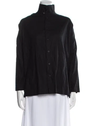 Pre-owned Eskandar Mock Neck Long Sleeve Button-up Top In Black