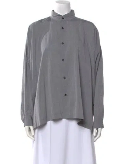 Pre-owned Eskandar Mock Neck Long Sleeve Button-up Top In Gray