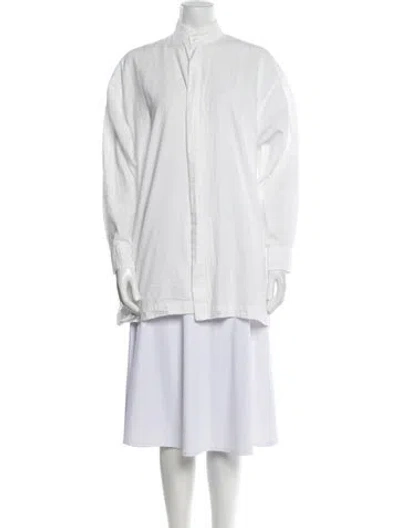 Pre-owned Eskandar Mock Neck Long Sleeve Tunic In White