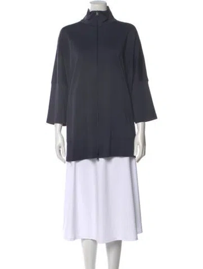 Pre-owned Eskandar Mock Neck Three-quarter Sleeve Top In Gray