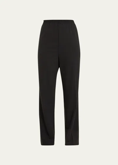 Eskandar Narrow Elastic Waist Wool Trousers In Coal