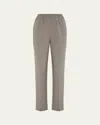 Eskandar Narrow Elastic Waist Wool Trousers In Mushroom