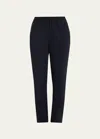 Eskandar Narrow Elastic Waist Wool Trousers In Navy