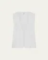 Eskandar Open Waistcoat (mid Length) In White