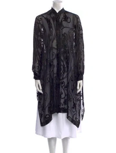 Pre-owned Eskandar Paisley Print Mock Neck Tunic In Black