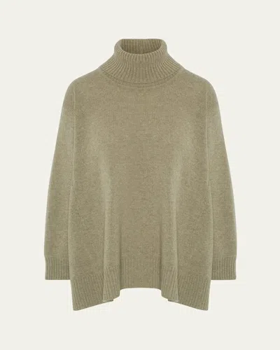 Eskandar Panelled A-line Roll Neck Sweater (mid Plus Length) In Green