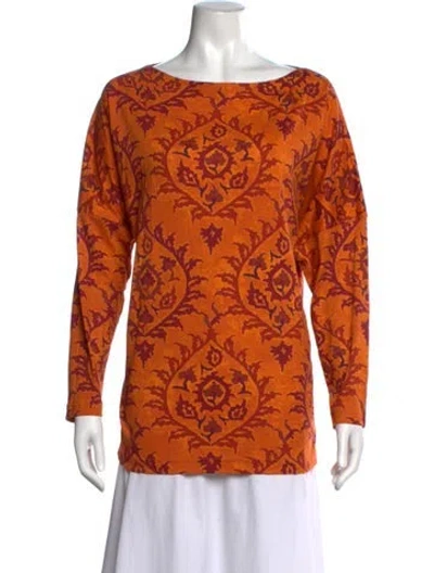 Pre-owned Eskandar Patterned Bateau Neckline Top In Orange