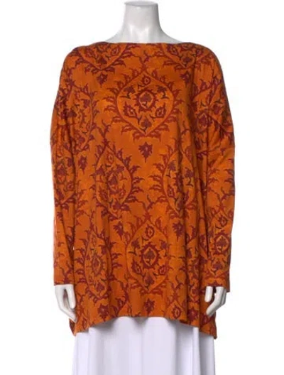Pre-owned Eskandar Patterned Bateau Neckline Tunic In Orange