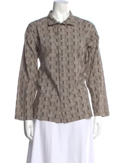 Pre-owned Eskandar Patterned Long Sleeve Button-up Top In Neutral