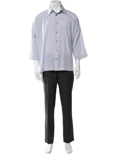Pre-owned Eskandar Patterned Three-quarter Sleeve Shirt In Blue