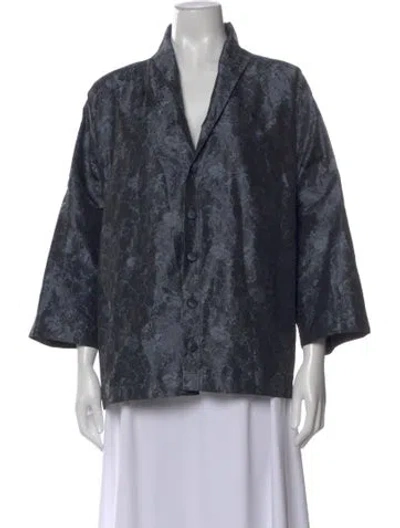 Pre-owned Eskandar Patterned Three-quarter Sleeve Top In Blue