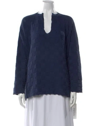 Pre-owned Eskandar Patterned V-neck Sweater In Blue