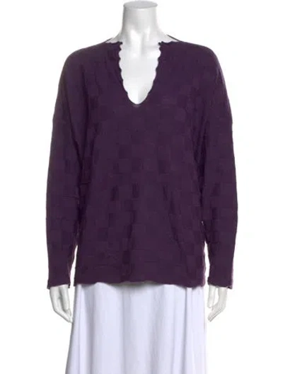 Pre-owned Eskandar Patterned V-neck Sweater In Purple
