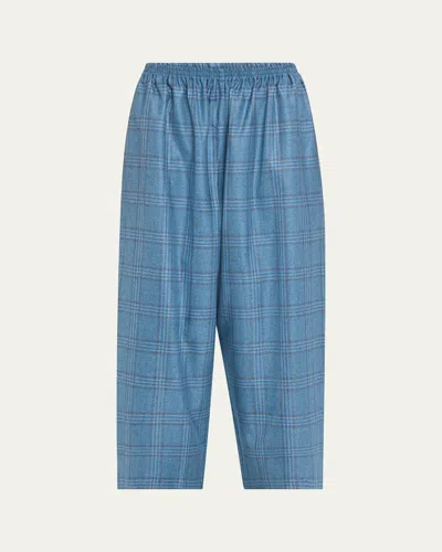 Eskandar Plaid Japanese Trousers In Bluemix