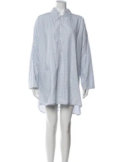 Pre-owned Eskandar Plaid Print Long Dress In Blue