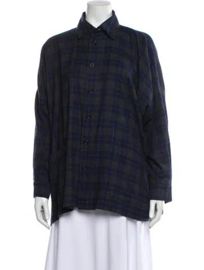 Pre-owned Eskandar Plaid Print Long Sleeve Blouse In Blue