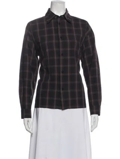 Pre-owned Eskandar Plaid Print Long Sleeve Button-up Top In Gray