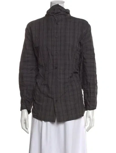 Pre-owned Eskandar Plaid Print Long Sleeve Button-up Top In Grey