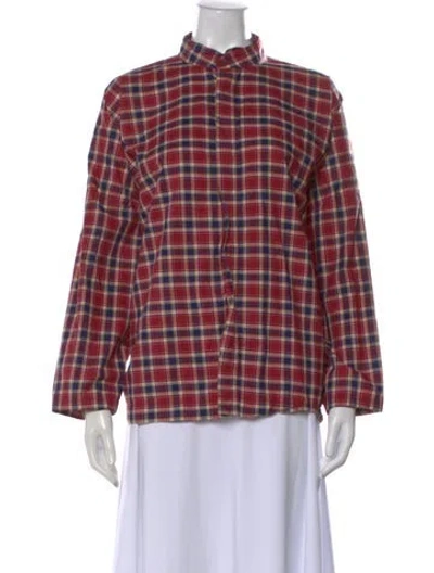 Pre-owned Eskandar Plaid Print Long Sleeve Button-up Top In Multi