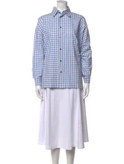 Pre-owned Eskandar Plaid Print Long Sleeve Button-up Top In Multi