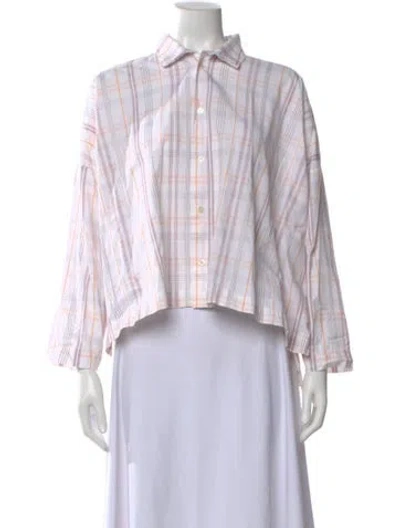 Pre-owned Eskandar Plaid Print Long Sleeve Button-up Top In White