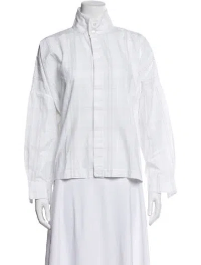 Pre-owned Eskandar Plaid Print Long Sleeve Button-up Top In White