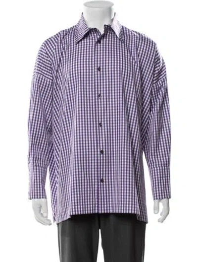 Pre-owned Eskandar Plaid Print Long Sleeve Dress Shirt In Purple
