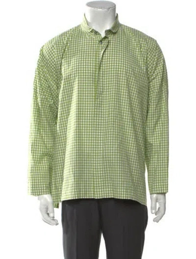 Pre-owned Eskandar Plaid Print Long Sleeve Shirt In Green