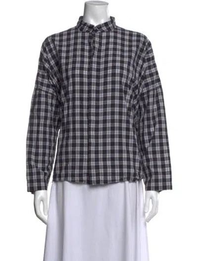 Pre-owned Eskandar Plaid Print Long Sleeve Top In Blue