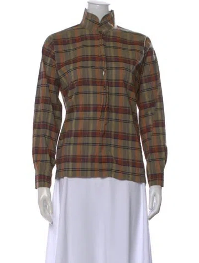 Pre-owned Eskandar Plaid Print Long Sleeve Top In Green