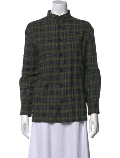 Pre-owned Eskandar Plaid Print Long Sleeve Top In Green