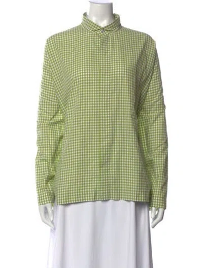 Pre-owned Eskandar Plaid Print Long Sleeve Top In Green