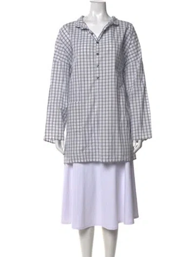 Pre-owned Eskandar Plaid Print Long Sleeve Tunic In White