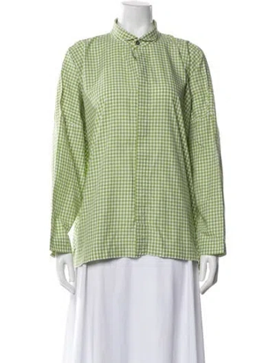 Pre-owned Eskandar Plaid Print Three-quarter Sleeve Blouse In Green