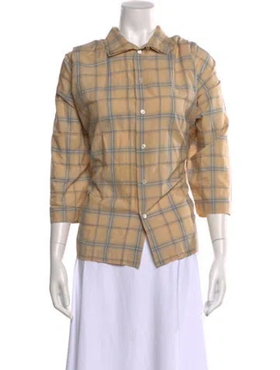 Pre-owned Eskandar Plaid Print Three-quarter Sleeve Button-up Top