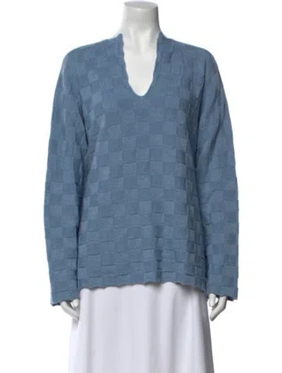 Pre-owned Eskandar Plaid Print V-neck Sweater In Blue