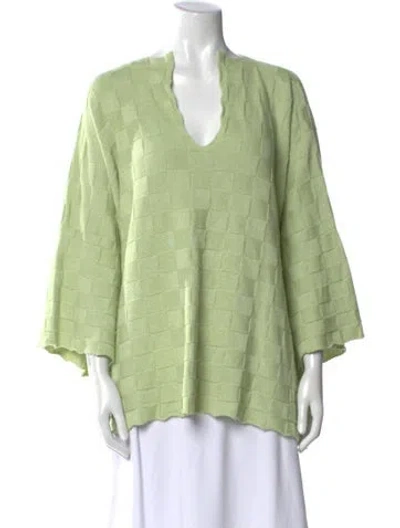 Pre-owned Eskandar Plaid Print V-neck Sweater In Green