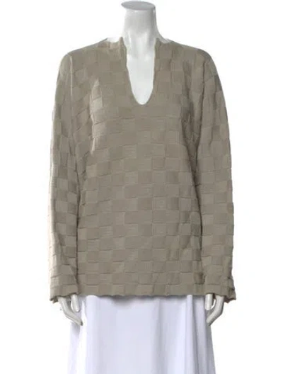 Pre-owned Eskandar Plaid Print V-neck Sweater In Neutral