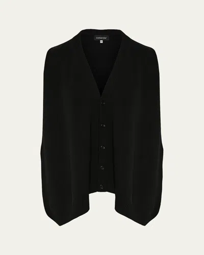 ESKANDAR PLAIN CASHMERE A-LINE SLEEVELESS V-NECK CARDIGAN (MID PLUS LENGTH)
