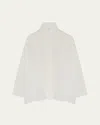 Eskandar Pleated Shoulder Swing Shirt With Chinese Collar (mid Plus Length) In White