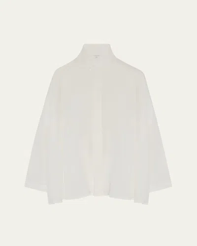 Eskandar Pleated Shoulder Swing Shirt With Chinese Collar (mid Plus Length) In White