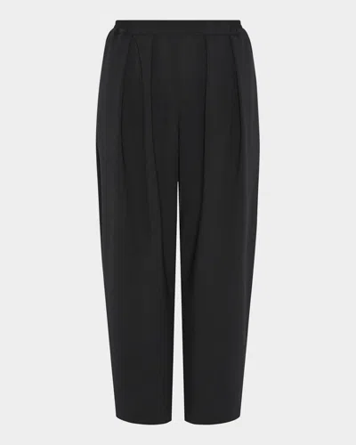 ESKANDAR PLEATED STRETCH WOOL STRAIGHT-LEG CROP TROUSERS