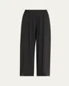 Eskandar Pleated Stretch Wool Straight-leg Crop Trousers In Black