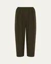 Eskandar Pleated Stretch Wool Straight-leg Crop Trousers In Green