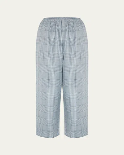 Eskandar Prince Of Wales Japanese Trousers In Blue