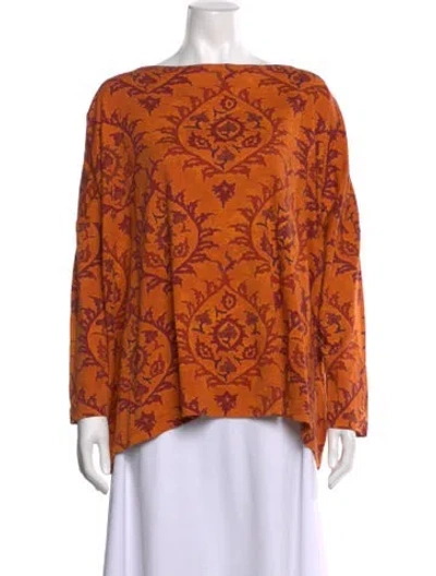 Pre-owned Eskandar Printed Bateau Neckline Sweater In Orange