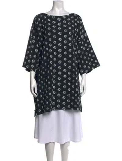 Pre-owned Eskandar Printed Bateau Neckline Tunic In Black
