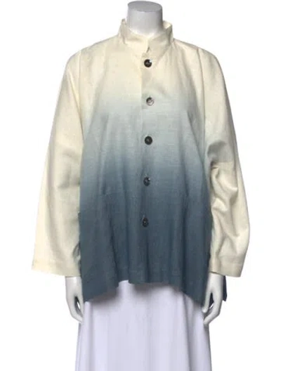 Pre-owned Eskandar Printed Long Sleeve Button-up Top In Blue